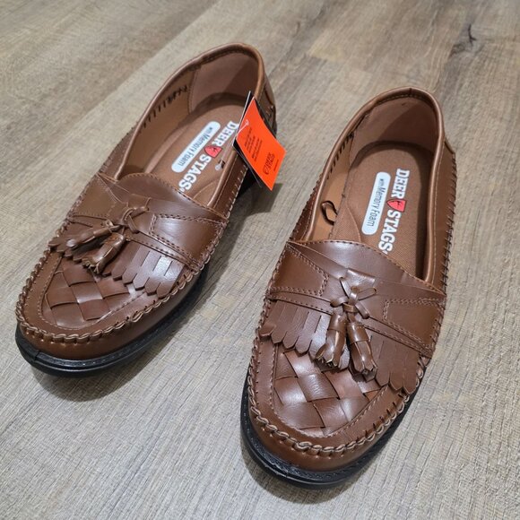 Men’s Brown Slip-On Loafers Tassel Moc Toe Comfort Memory Foam Size 10 - Picture 1 of 11